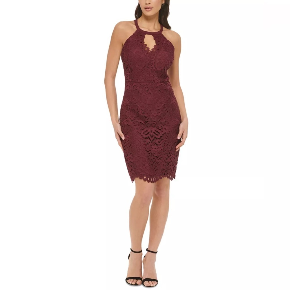 Guess Burgundy Lace Midi Dress